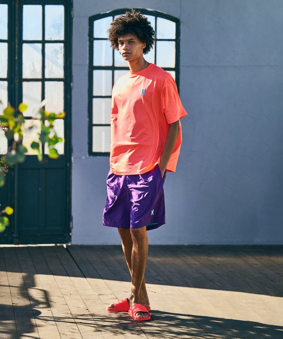 Fine mesh relaxed one-point logo T-shirt