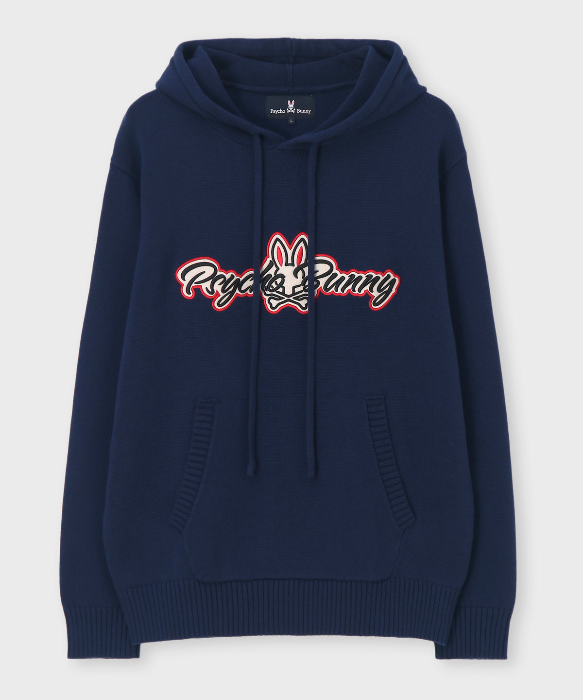 Motif embroidery pullover knit hoodie