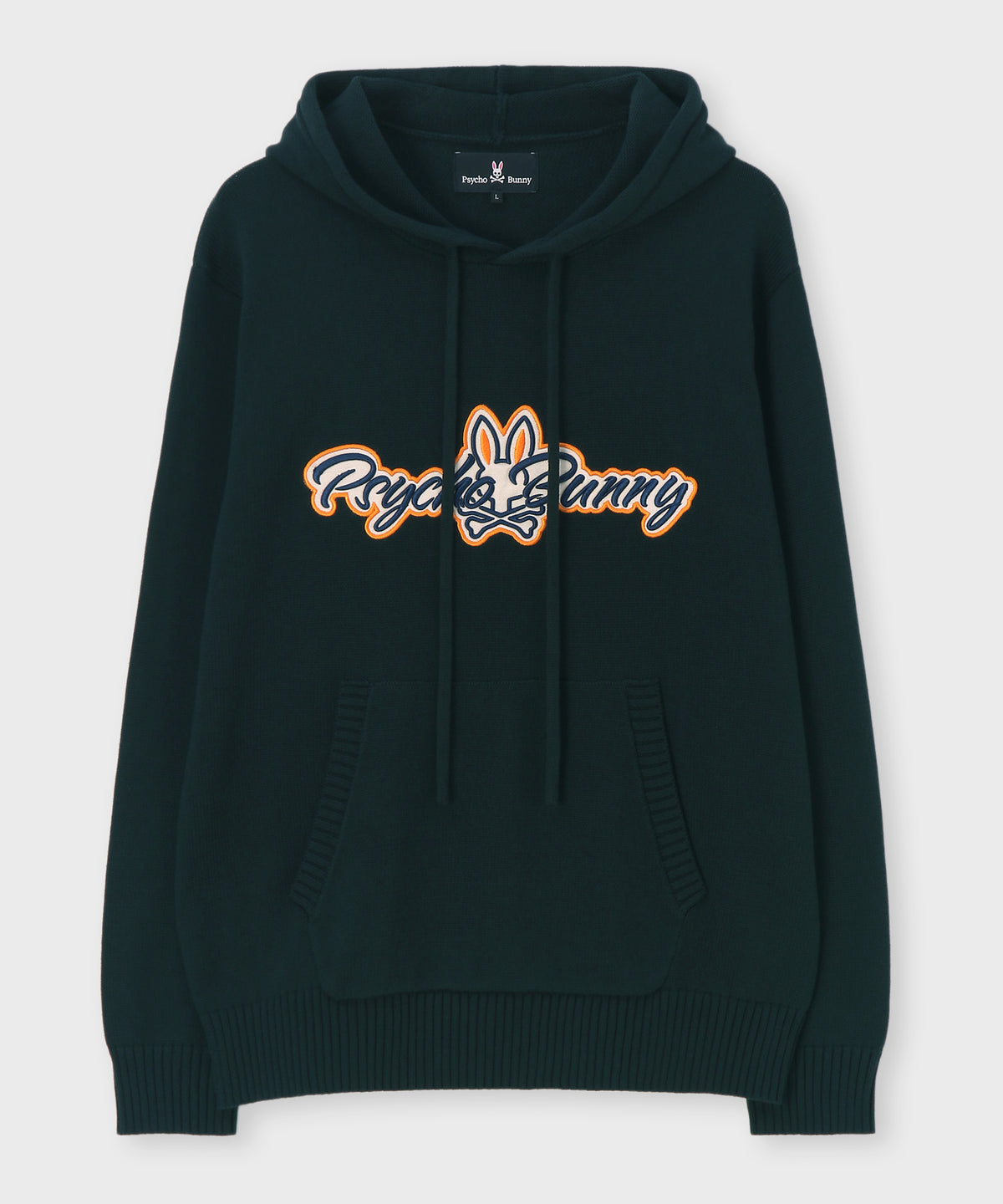 Motif embroidery pullover knit hoodie