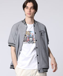 BUNNY graphic short sleeve varsity jacket