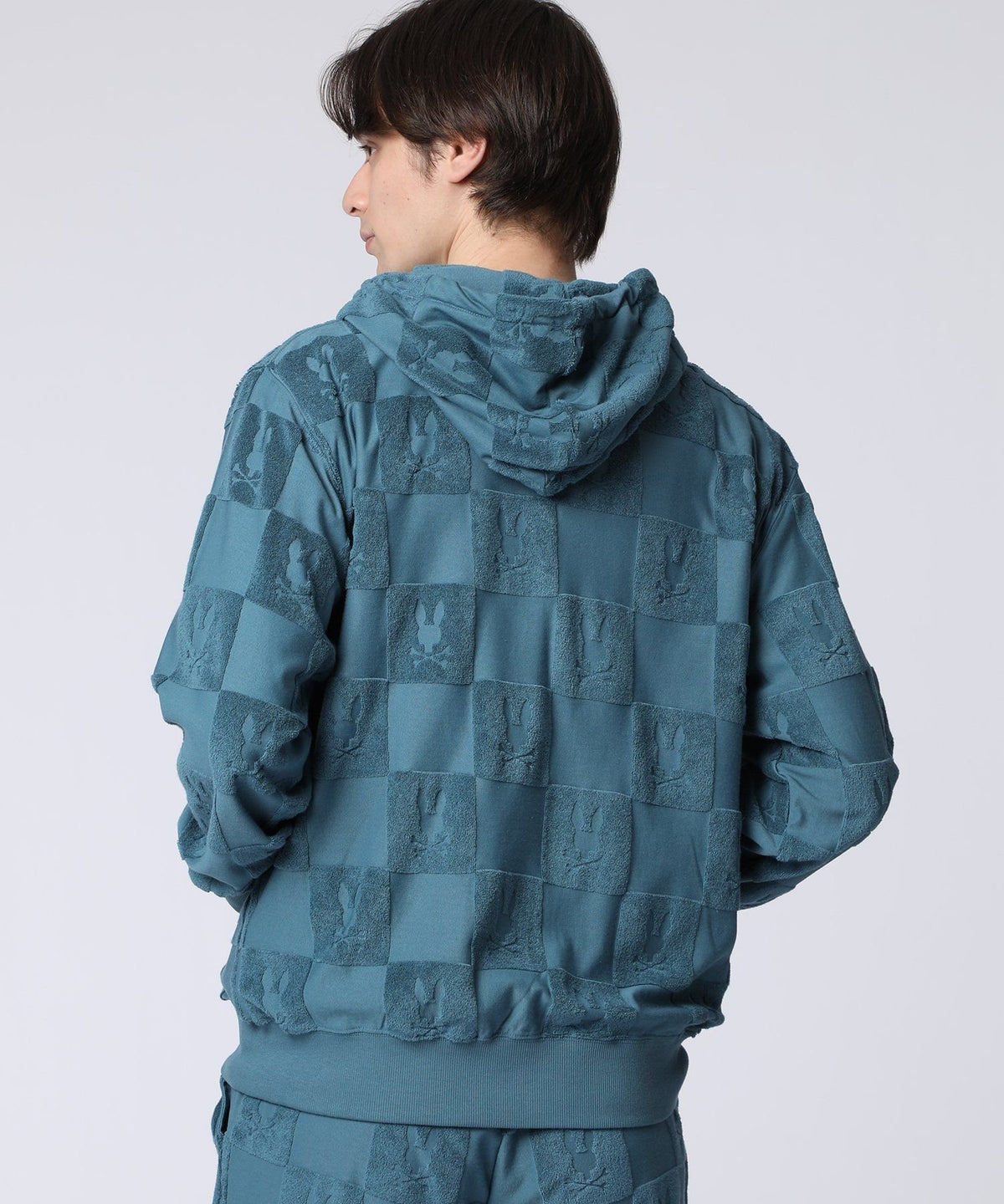 Pile jacquard plaid zip-up hoodie