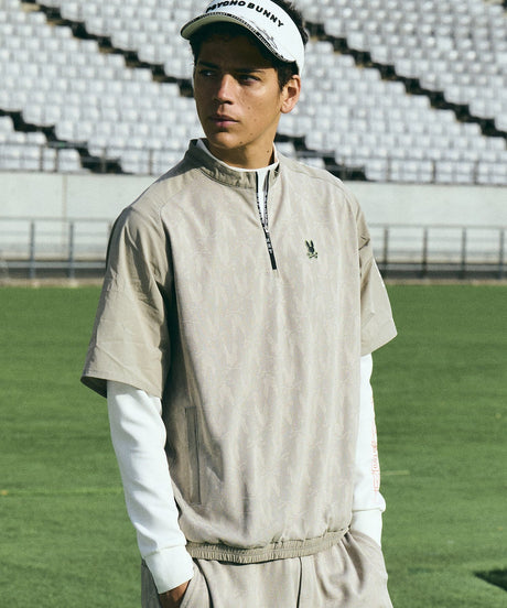[GOLF]異素材切替シルエットバニージャガード　 ハーフジップTシャツ