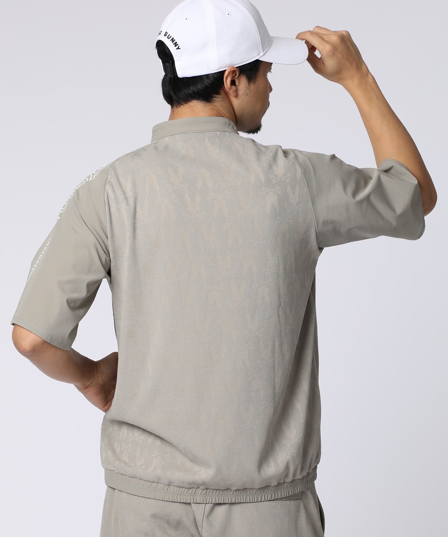 [GOLF]異素材切替シルエットバニージャガード　 ハーフジップTシャツ
