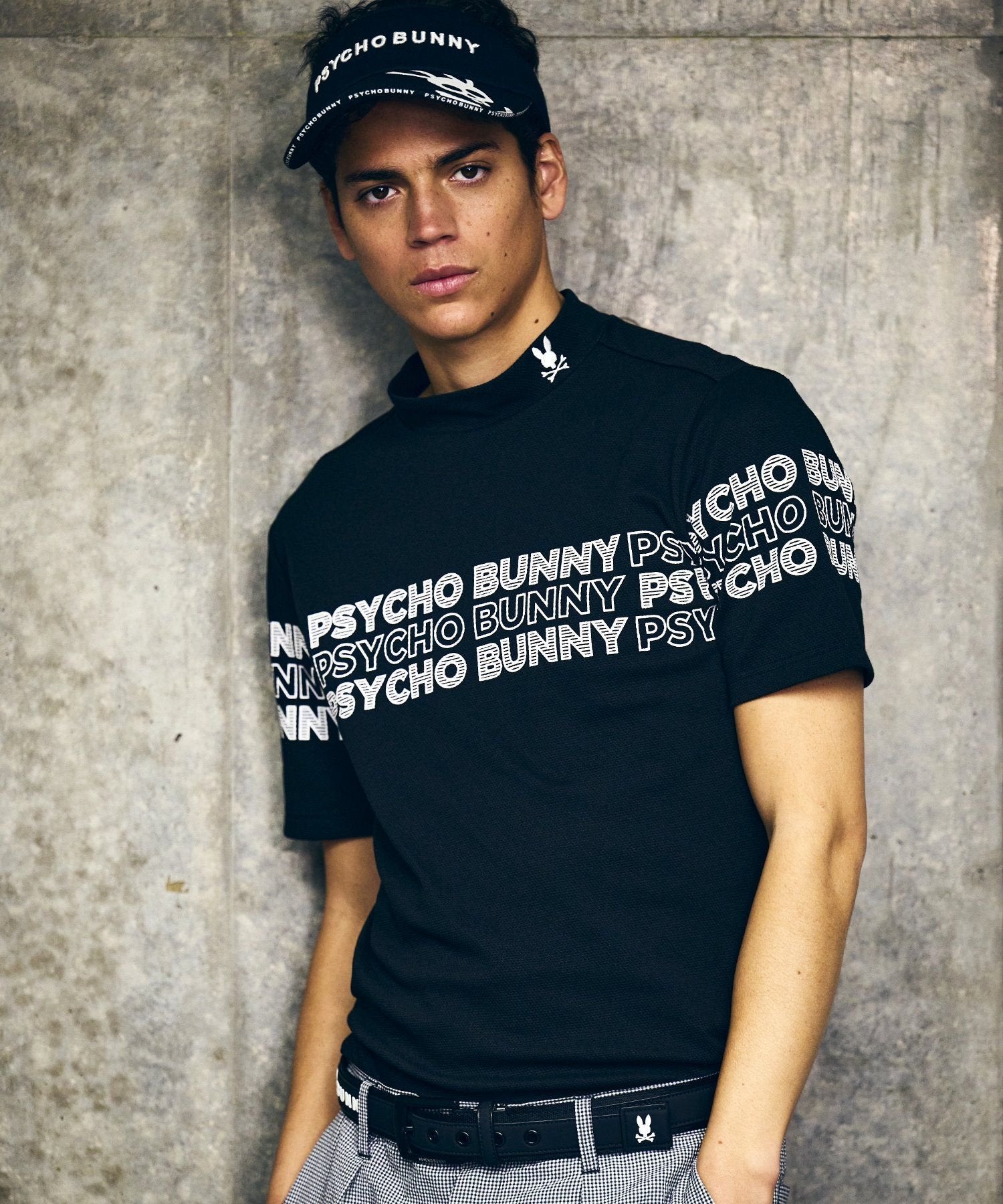 GOLF]ロゴパネルプリント ハニカム半袖モックネックTシャツ
