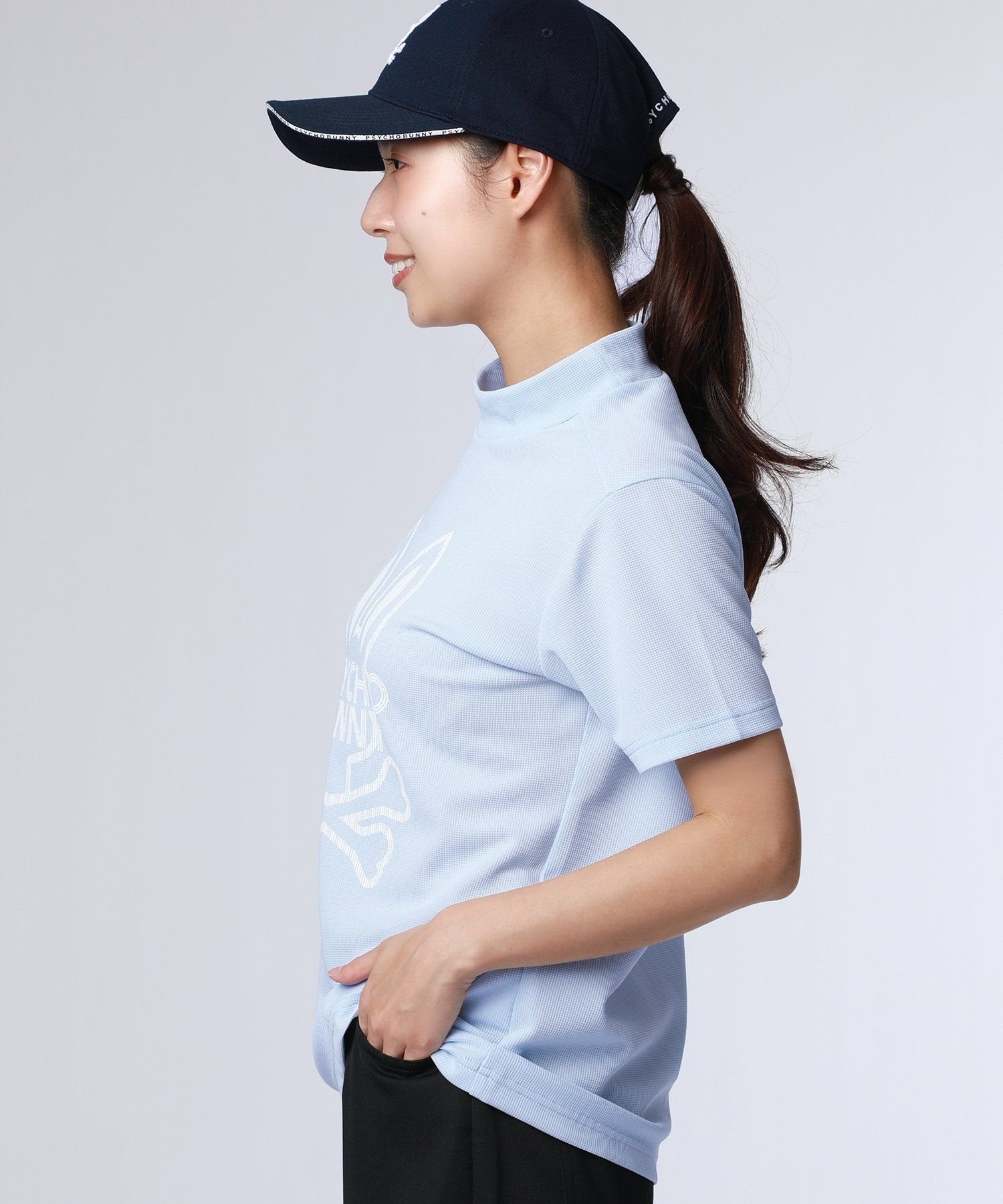 GOLF][WOMEN]ビッグラインロゴ ドライミニワッフル モックネックTシャツ