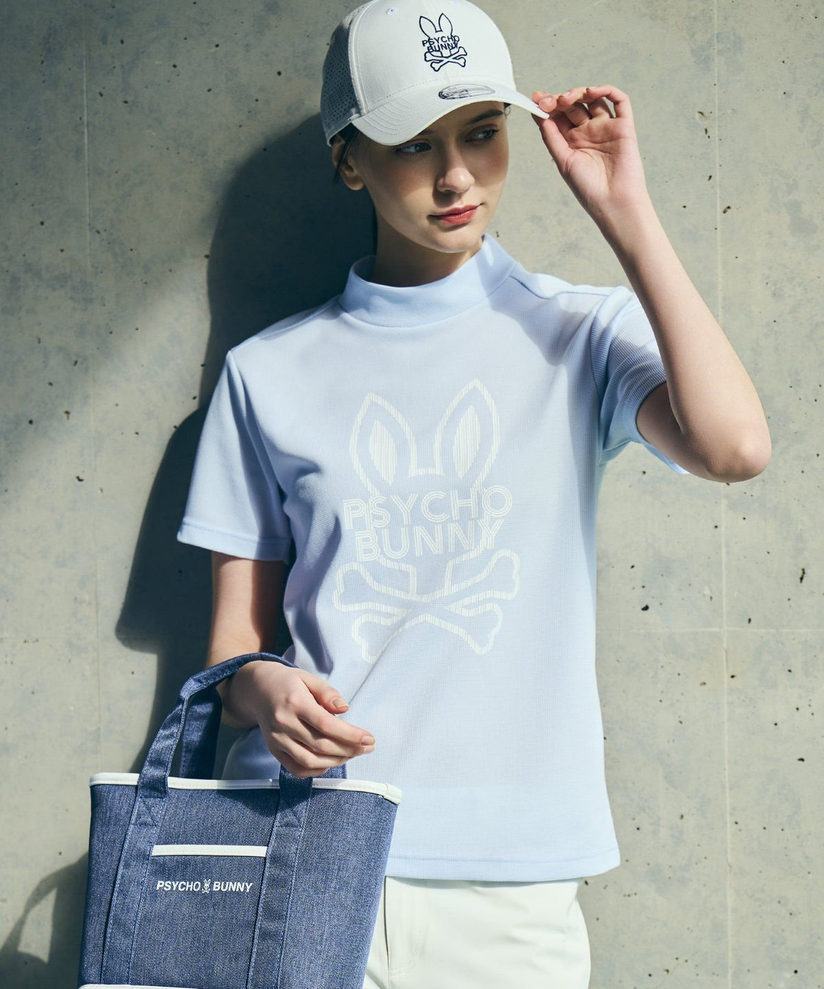 [GOLF][WOMEN]Big line logo dry mini waffle mock neck T-shirt