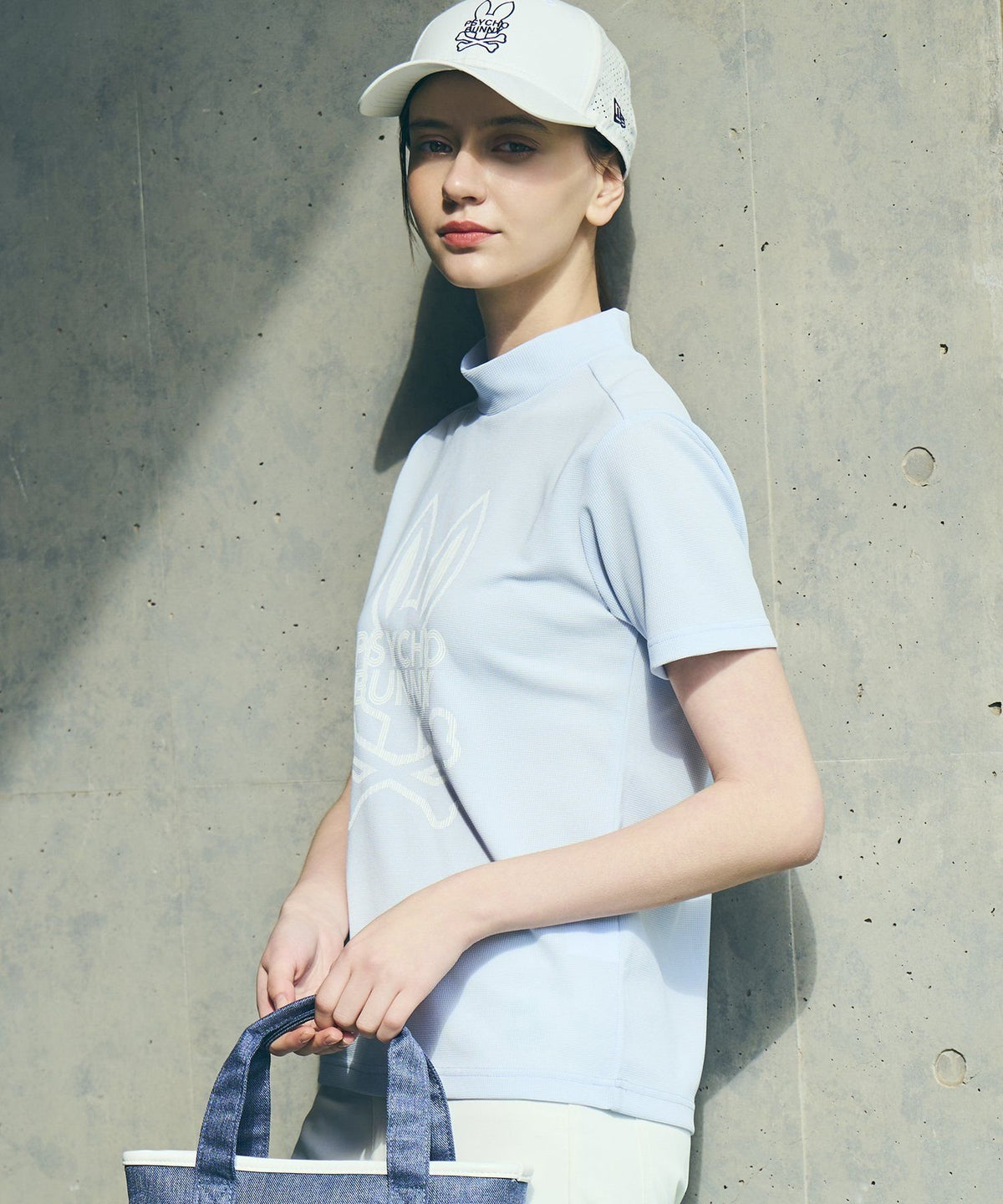 [GOLF][WOMEN]Big line logo dry mini waffle mock neck T-shirt