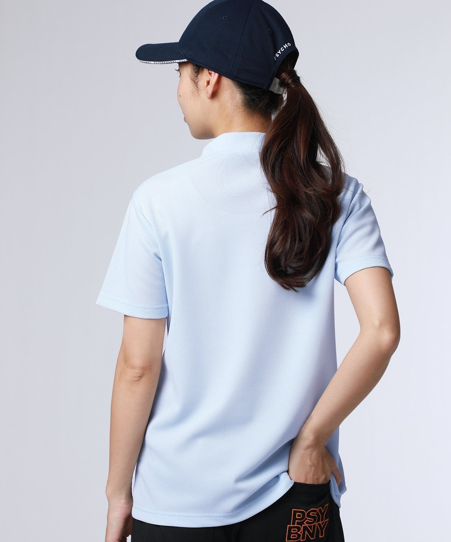 [GOLF][WOMEN]Big line logo dry mini waffle mock neck T-shirt