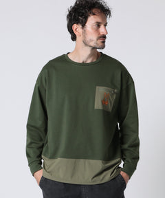 異素材切替 　ポンチ ロングスリーブ Tシャツ
