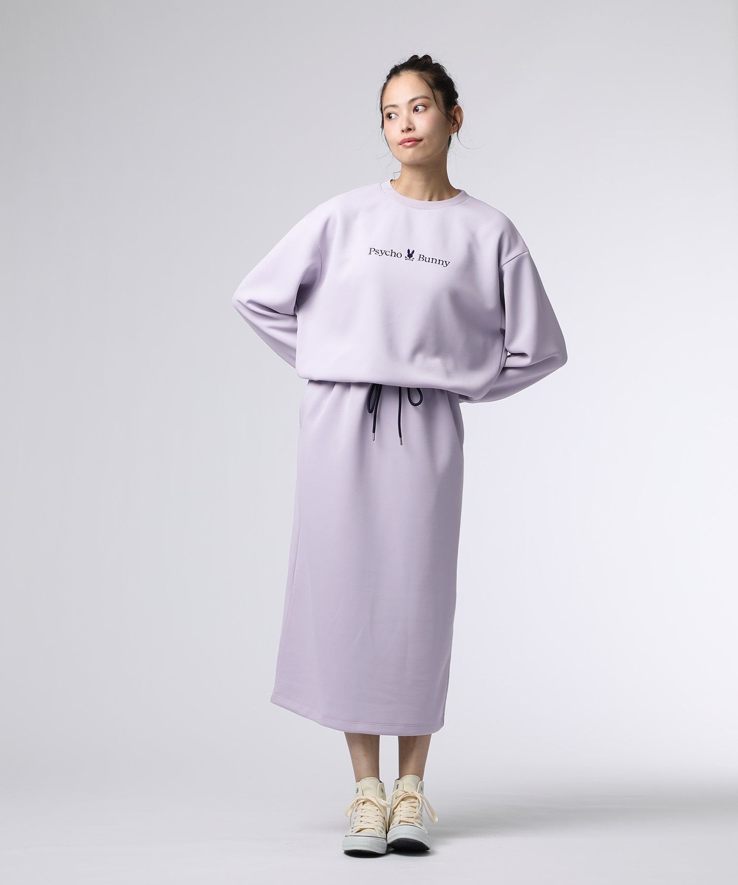 WOMEN]クルーネックロングワンピース