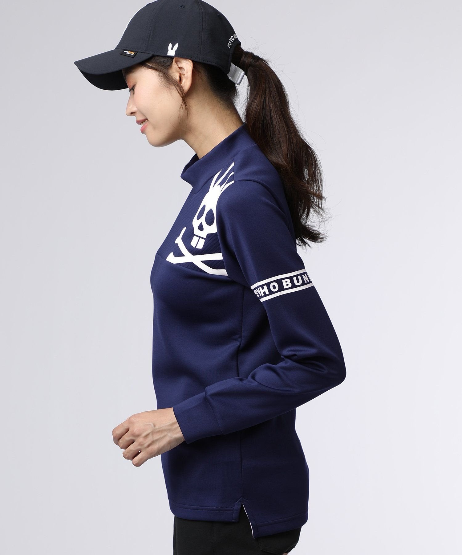 GOLF][WOMEN]ラインスリーブロゴ モックネックTシャツ
