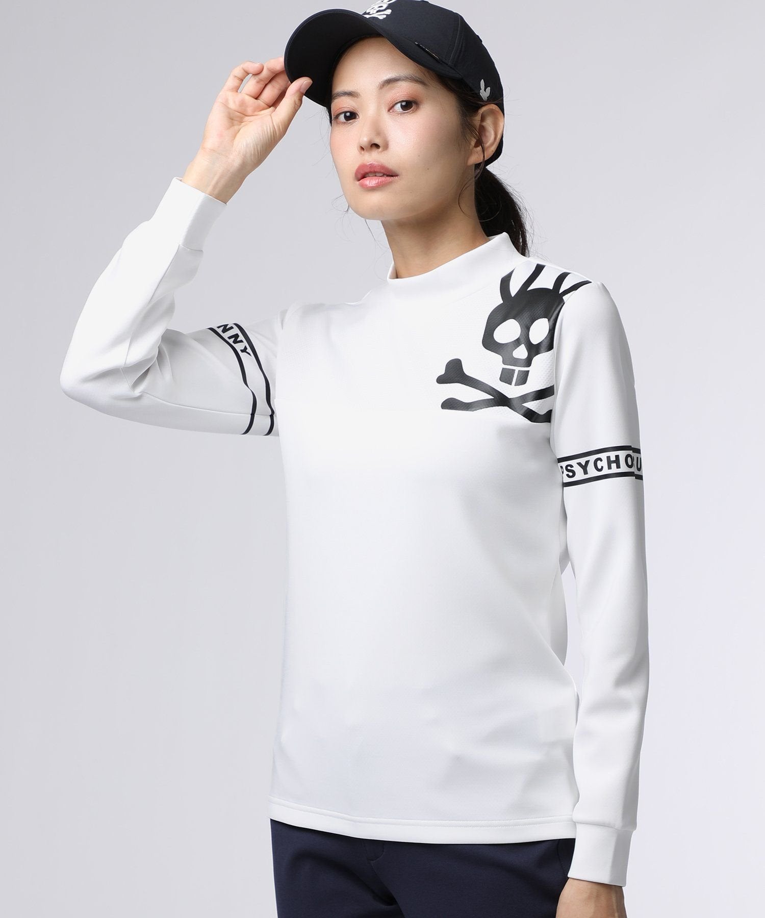 GOLF][WOMEN]ラインスリーブロゴ モックネックTシャツ