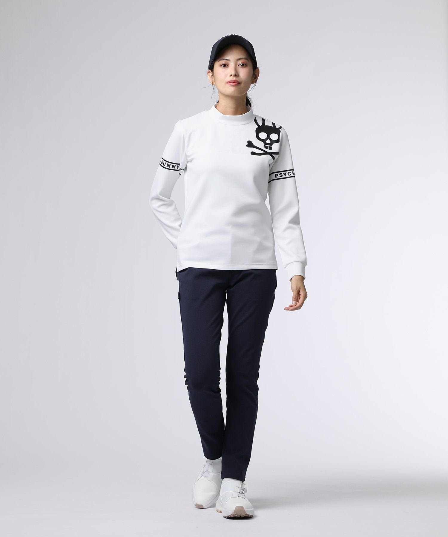 GOLF][WOMEN]ラインスリーブロゴ モックネックTシャツ