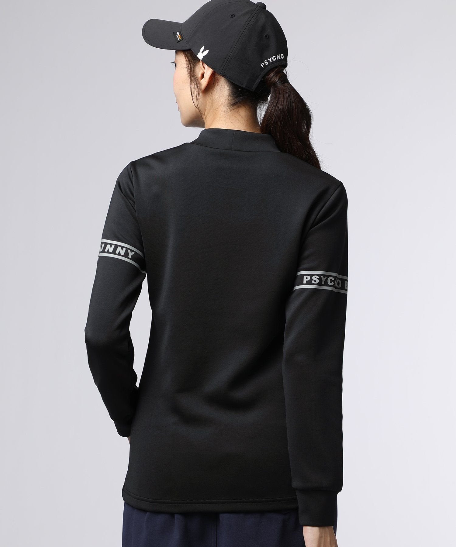 GOLF][WOMEN]ラインスリーブロゴ モックネックTシャツ