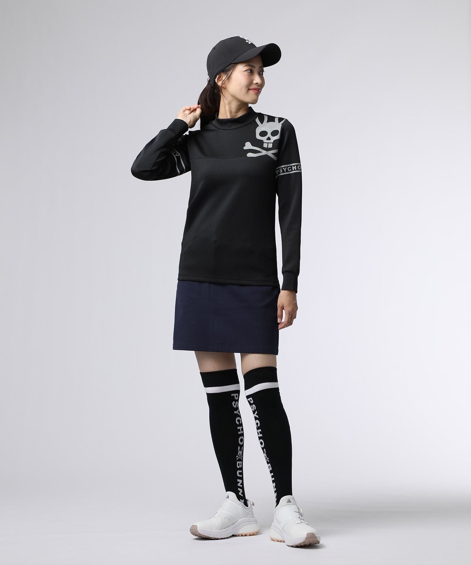 GOLF][WOMEN]ラインスリーブロゴ モックネックTシャツ