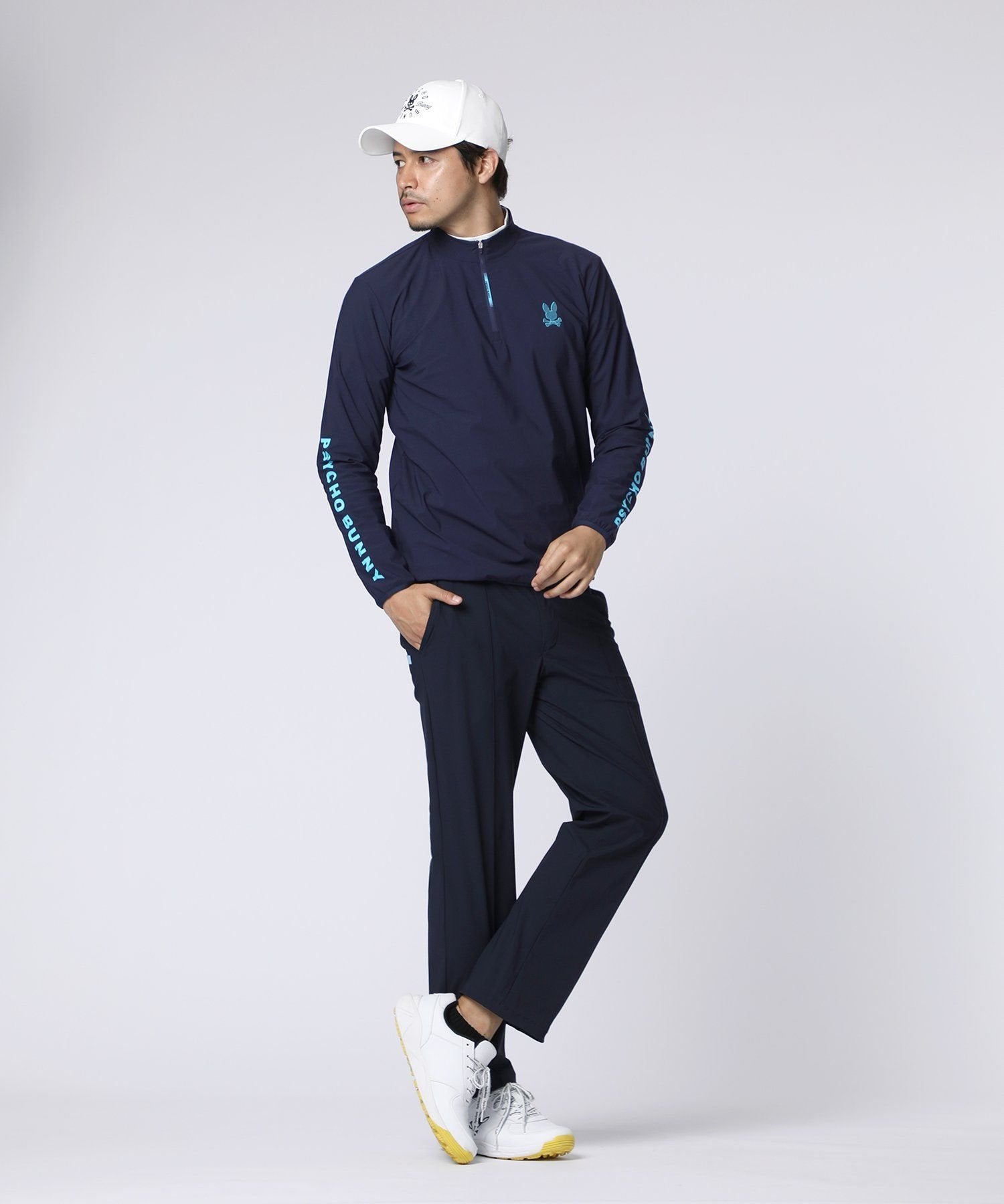 GOLF]ナイロンストレッチジャージ ハーフジップモックネック