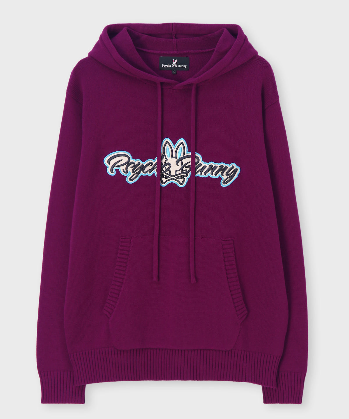 Motif embroidery pullover knit hoodie