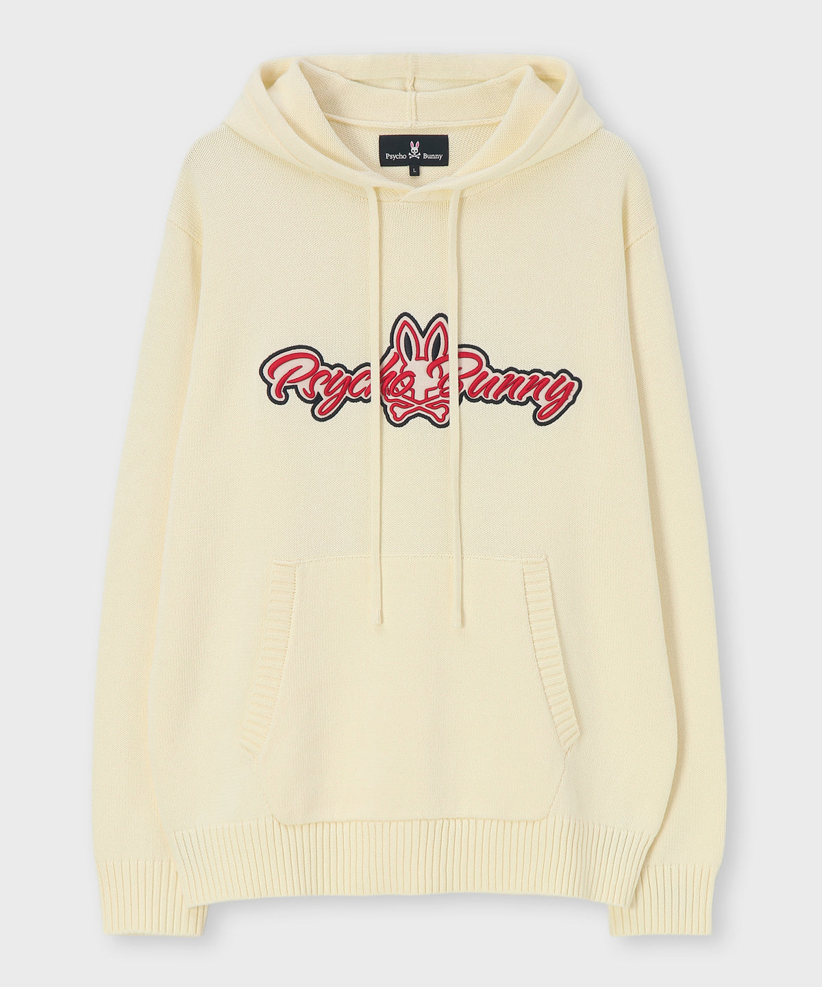 Motif embroidery pullover knit hoodie