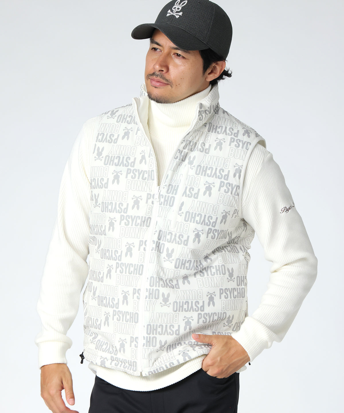 [GOLF]ストレッチタフタ総柄リバーシブル 　中綿ベスト