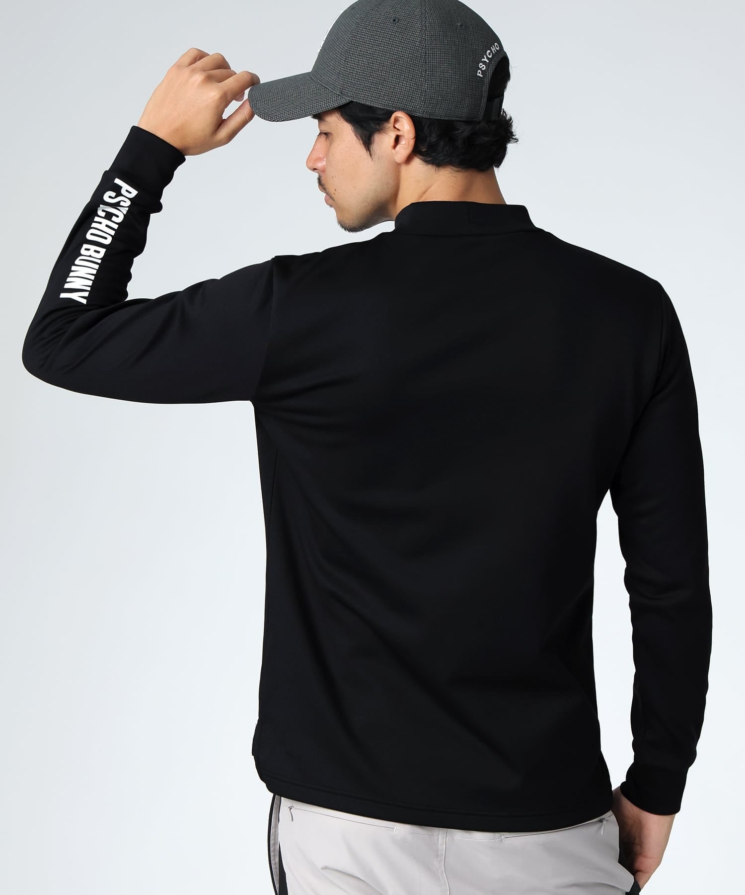 新品 タグ付き Psycho Bunny ゴルフ シャツ 長袖 ブラック GOLF]シグネチャーアートワーク モックネックTシャツ