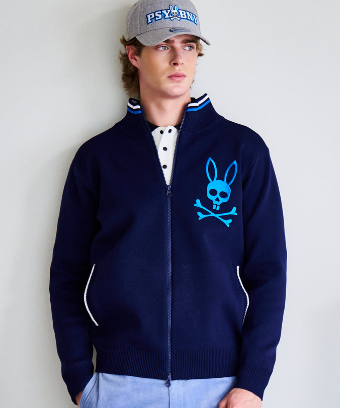 [GOLF] グラフィックバック刺繍 　ジップニットカーディガン