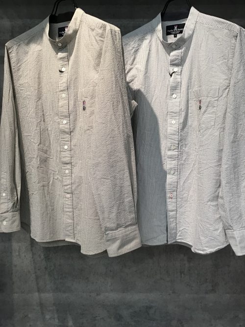 B12384 UNIVERSAL PRODUCTSシアサッカーバンドカラーシャツ - library 