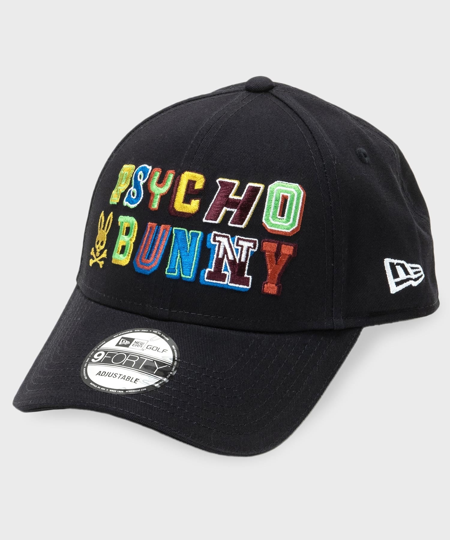 GOLF]NEW ERA×Psycho Bunny マルチカラーロゴフォント 9FORTY