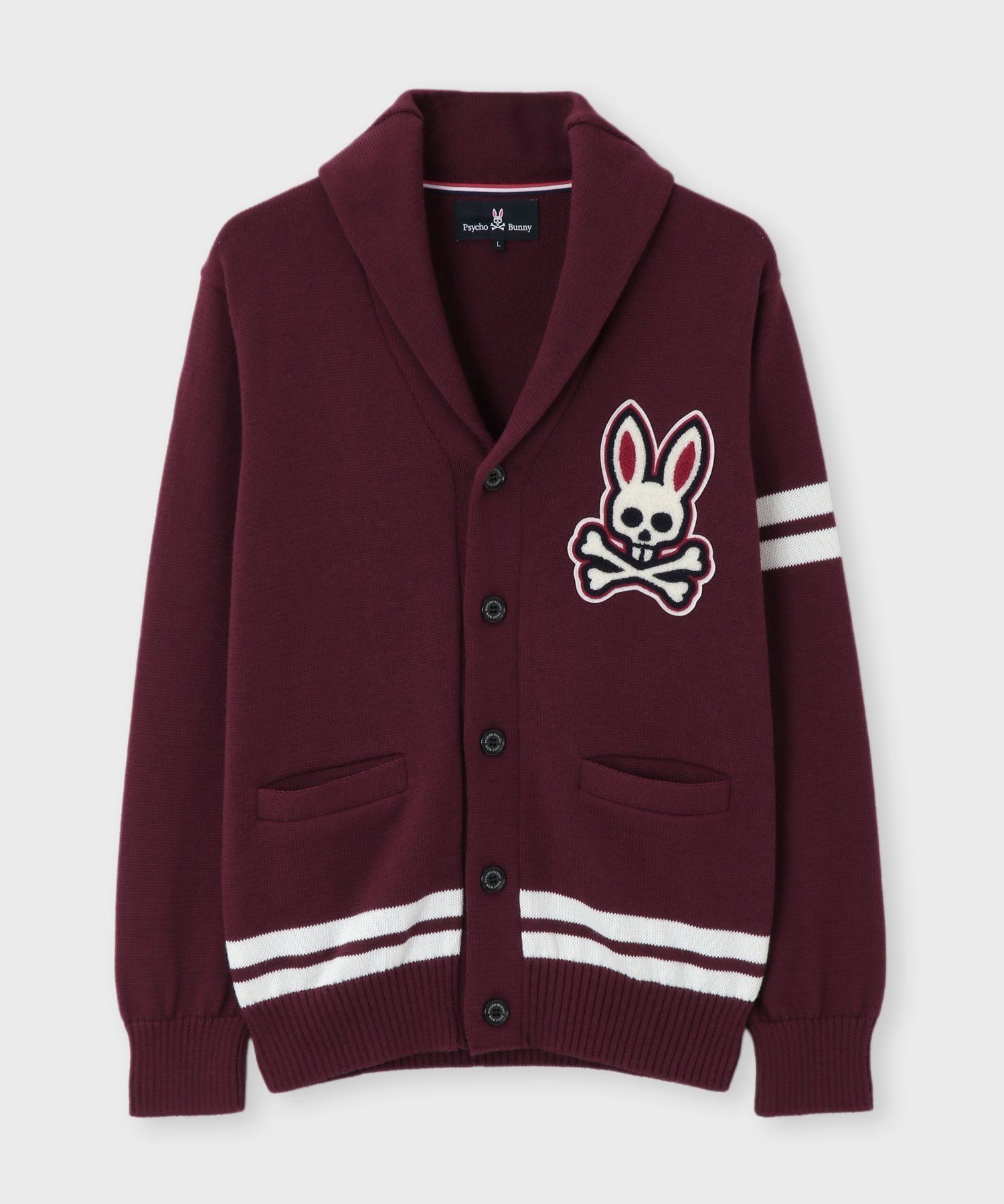 [宅送] 手洗いOK]ショールカラー レタード カーディガン｜Psycho Bunny トップス