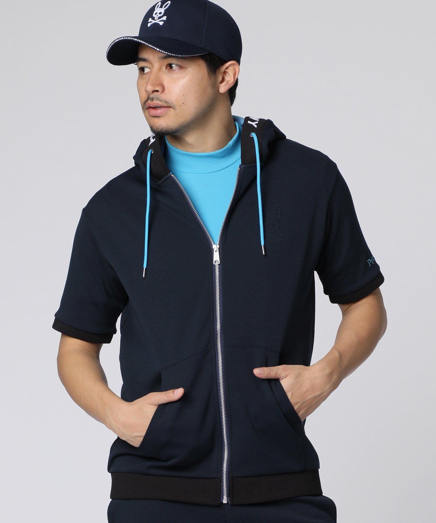 極美品 Psycho Bunny Golf ジャージ素材 半袖 パーカー GOLF]ダブルフェイスジャージ 半袖パーカ｜Psycho Bunny｜サイコ