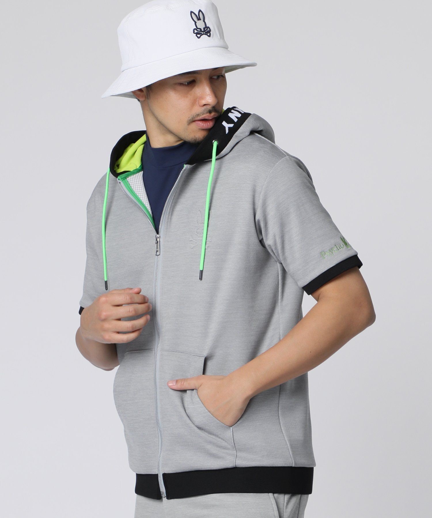 極美品 サイコバニーゴルフ パーカー スウェット ストレッチ メンズL GOLF]ダブルフェイスジャージ 半袖パーカ｜Psycho Bunny｜サイコ