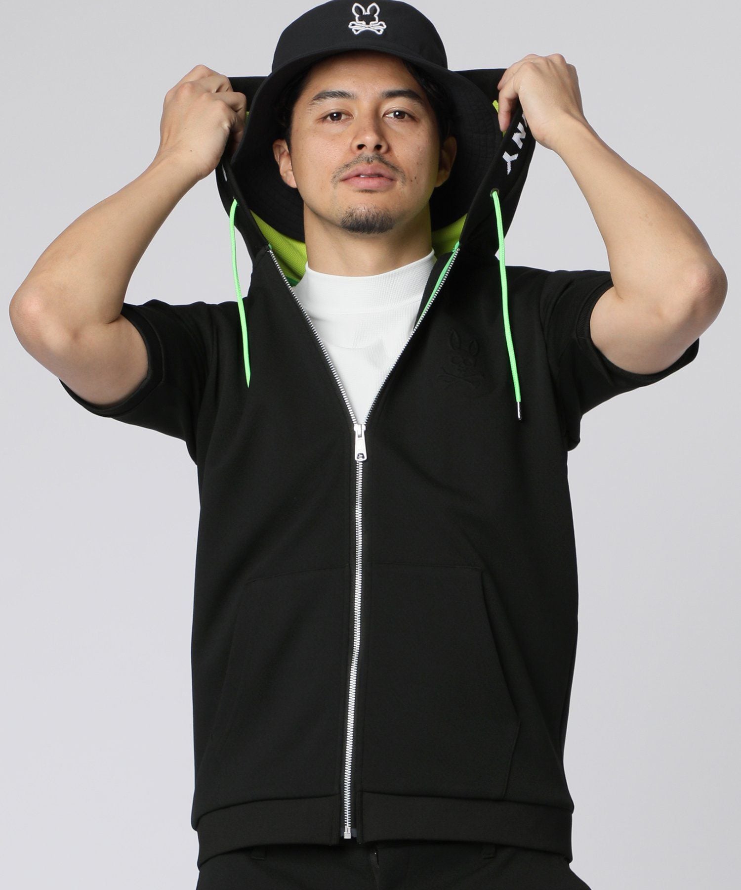 極美品 Psycho Bunny Golf ジャージ素材 半袖 パーカー GOLF]ダブルフェイスジャージ 半袖パーカ｜Psycho Bunny｜サイコ