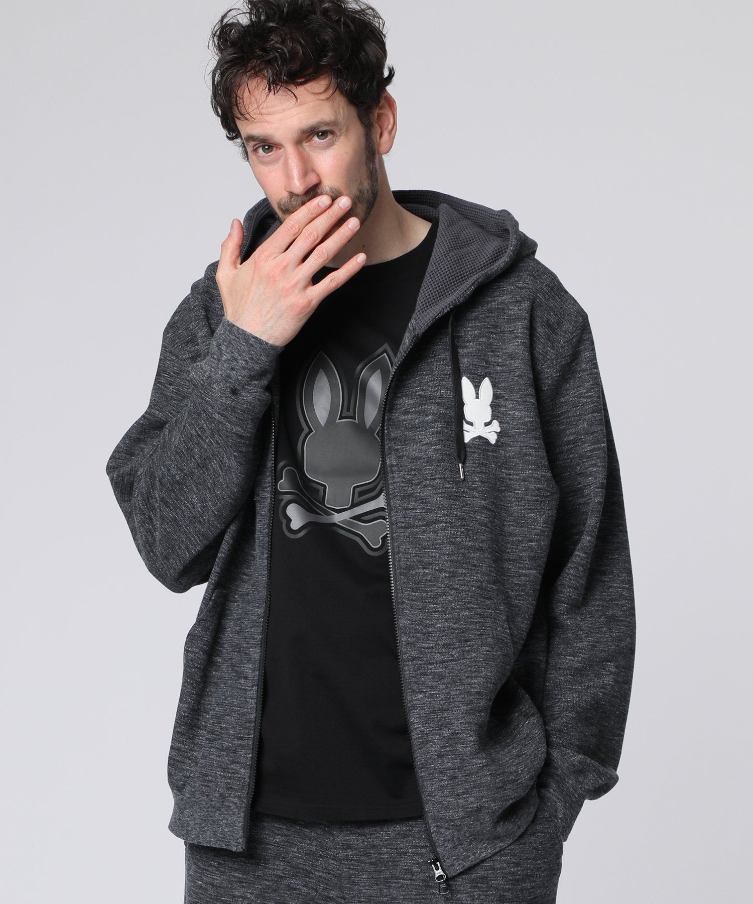 サイコバニー　ウール　フルジップ ニットスタジャン セーター　黒　ブラック