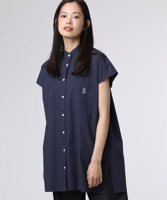 [WOMEN]フレンチスリーブ バンドカラーシャツ