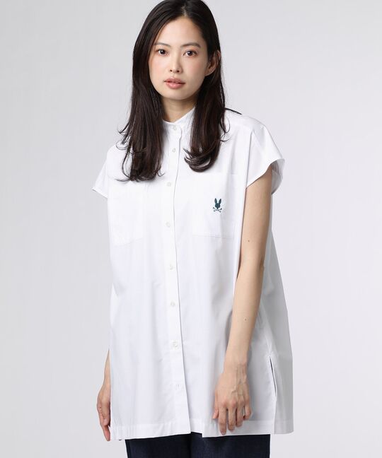 [WOMEN]フレンチスリーブ バンドカラーシャツ