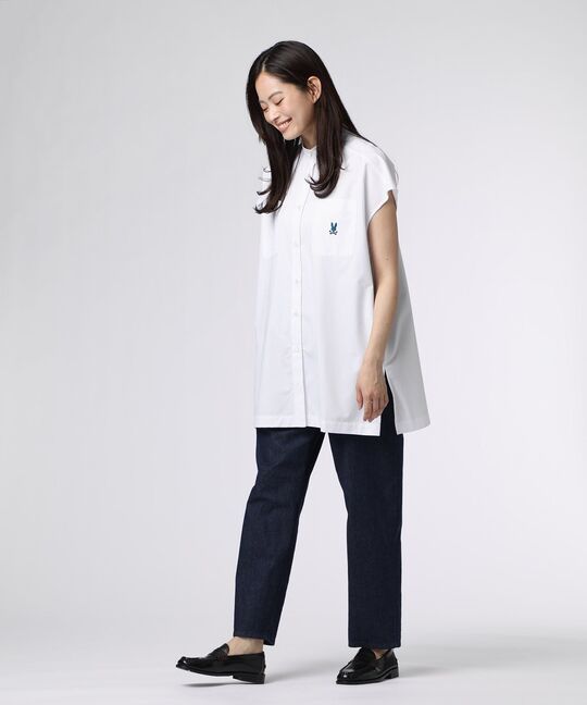 [WOMEN]フレンチスリーブ バンドカラーシャツ