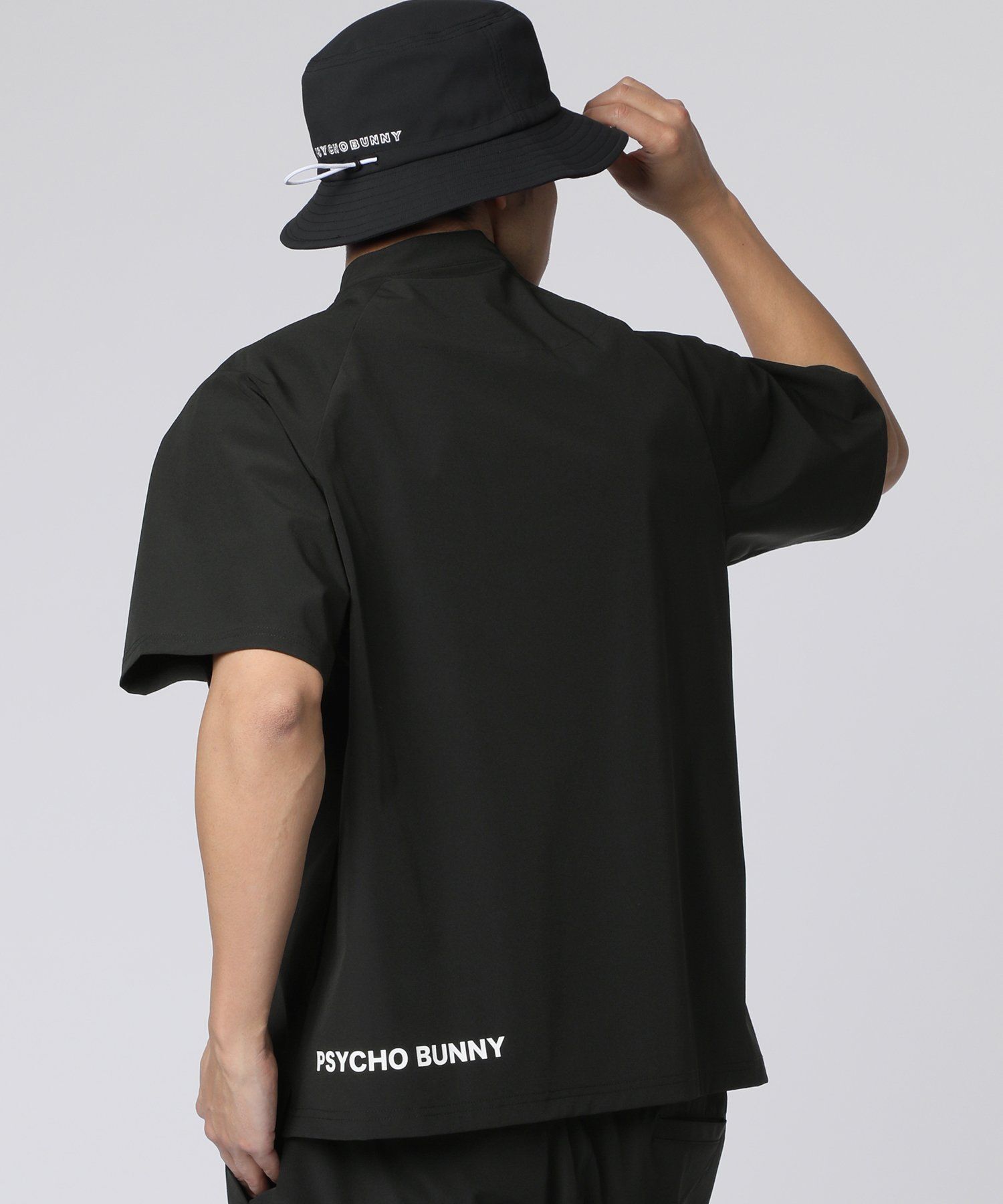 Psycho Bunny ブラックシャツ モックネック Lサイズ EC限定]切り替え モックネックロングスリーブTシャツ｜Psycho