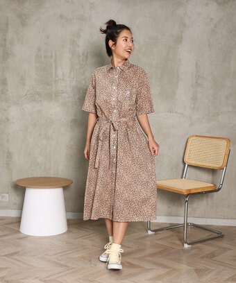 [WOMEN][LIBERTY] フラワープリント 　シャツワンピース