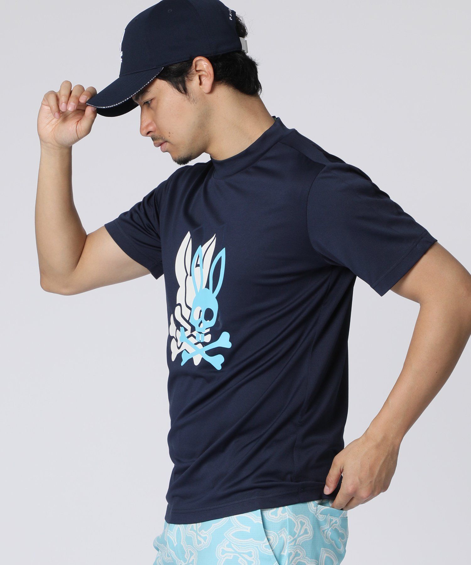 Psycho Bunny ネイビー モックネック Lサイズ GOLF]3レイヤーバニー モックネックTシャツ｜Psycho Bunny