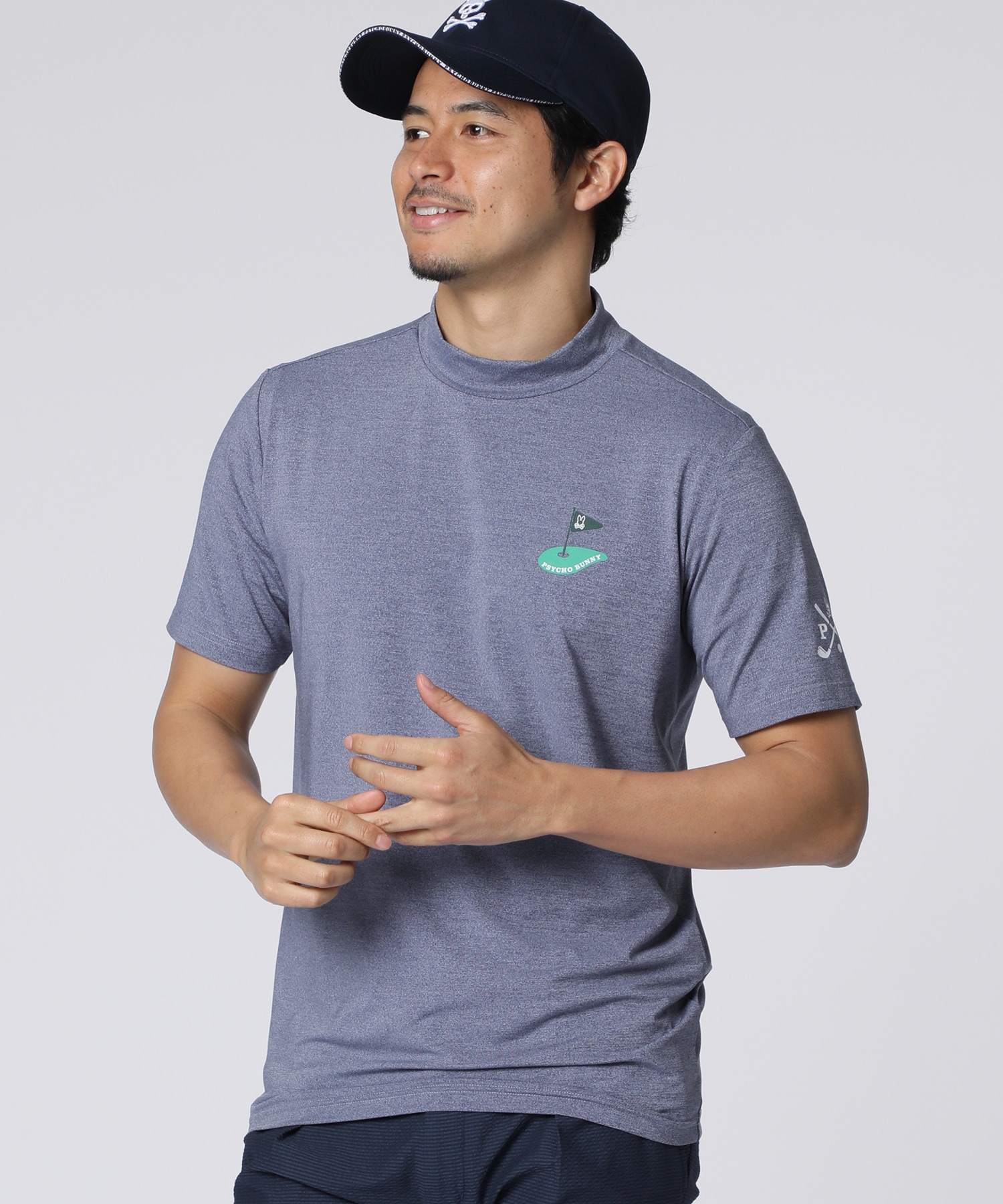 GOLF]フラッグバニーロゴ メランジモックネックTシャツ｜Psycho