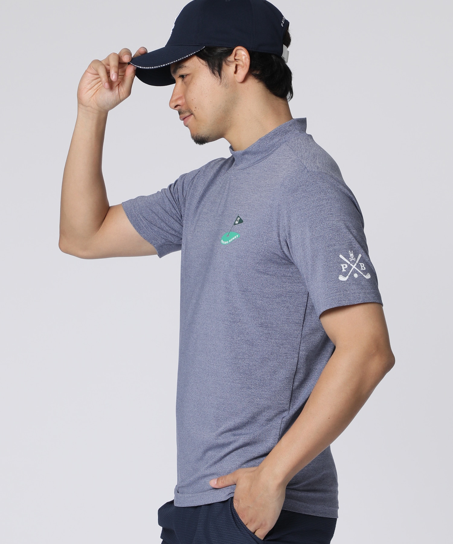 GOLF]フラッグバニーロゴ メランジモックネックTシャツ｜Psycho