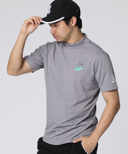 [GOLF]フラッグバニーロゴ メランジモックネックTシャツ