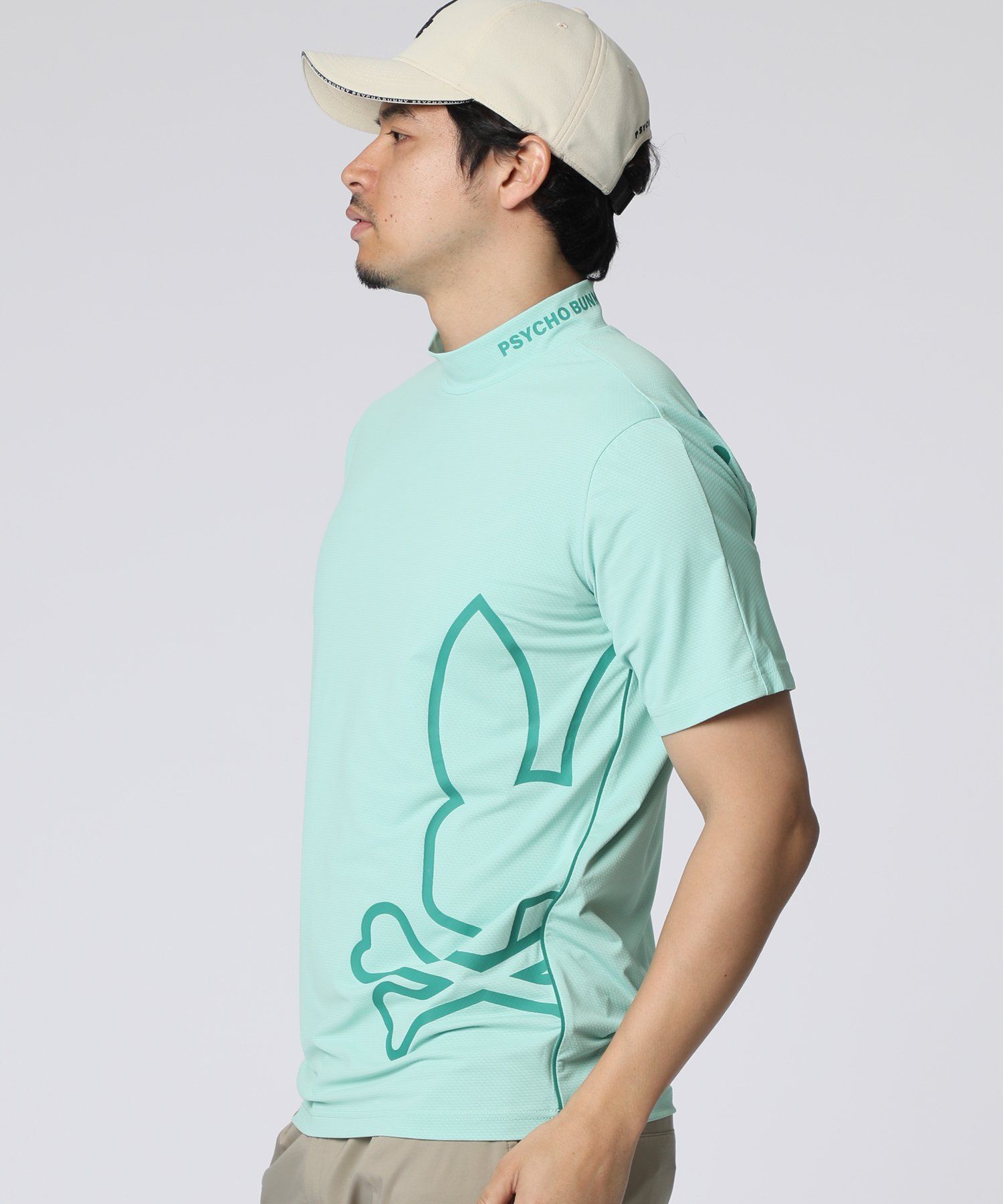 男性に人気！ GOLF] モックネックTシャツ｜Psycho シルエットロゴ パイピング メンズウェア