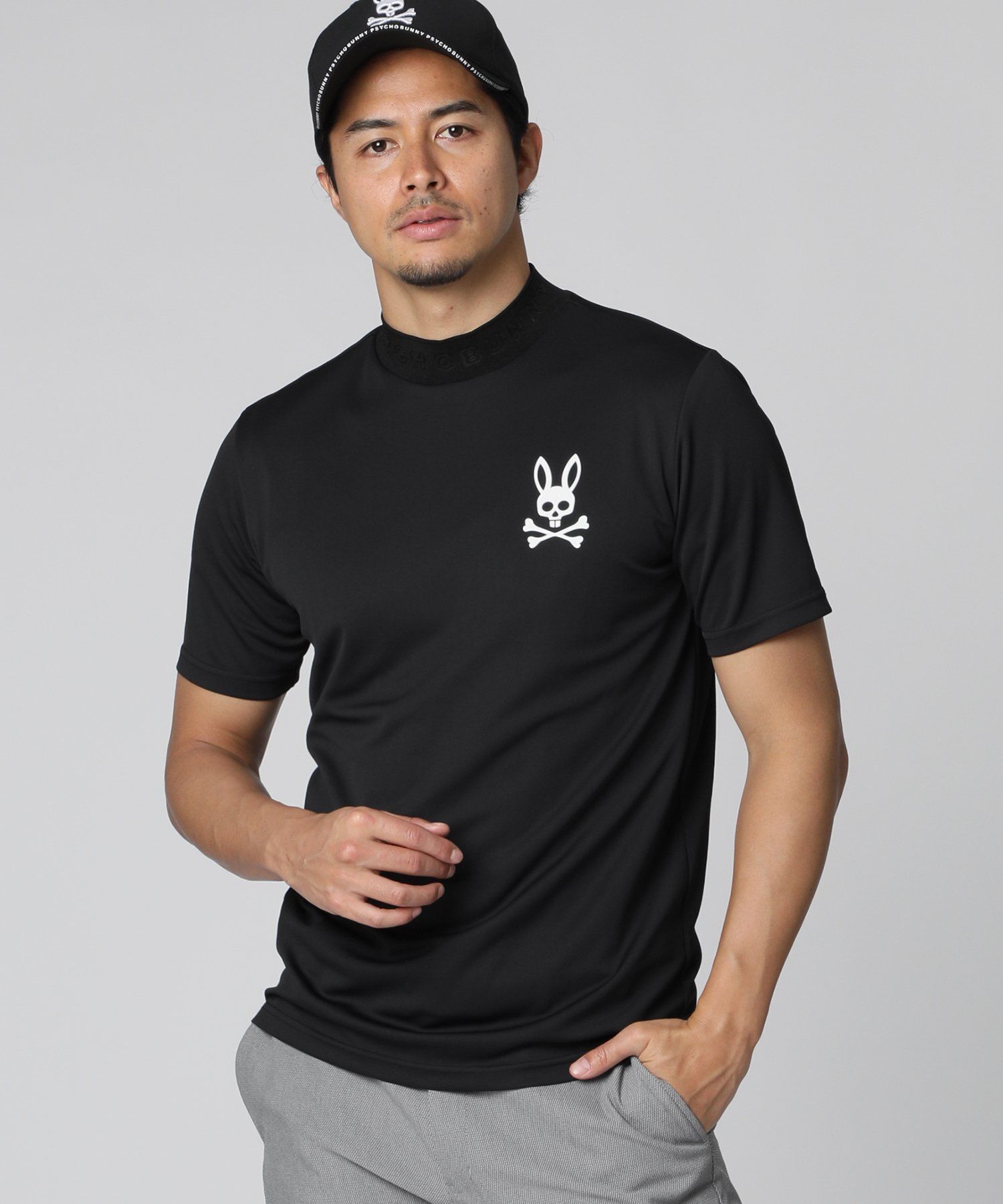 サイズ：S PSYCHO BUNNY サイコバニー  ハイネック 半袖Tシャツ  ブラック系 [240101417510] ゴルフウェア メンズ ストスト Psycho Bunny サイコバニー ゴルフ Tシャツ メンズ 半袖 シャツ