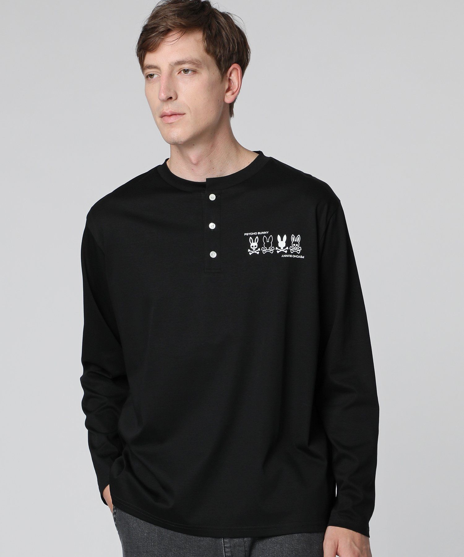 4BUNNY シルケットスムース ヘンリーネック ロングスリーブT