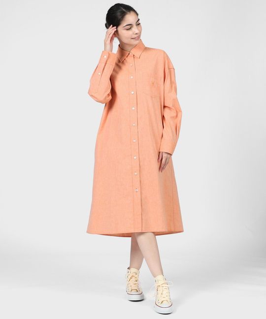 [WOMEN]リネンコットンCOOLMAX シャンブレーシャツ ワンピース