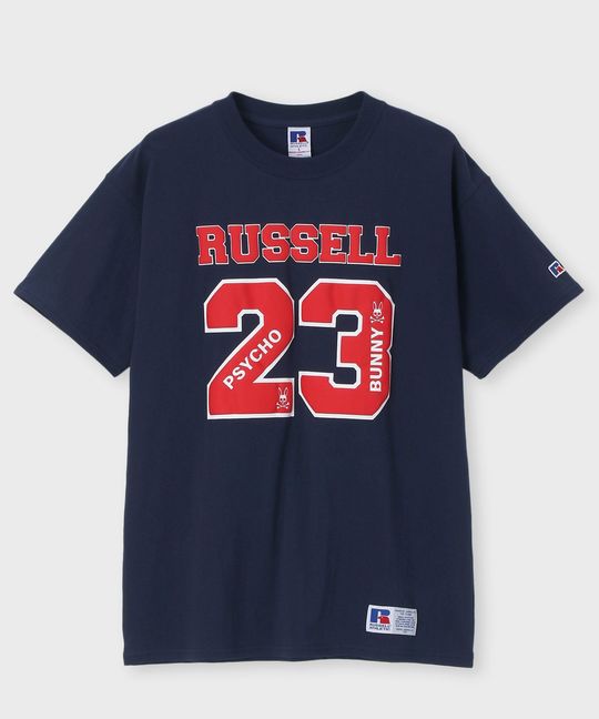 RUSSELL×Psycho Bunnyコラボ フットボール Tシャツ