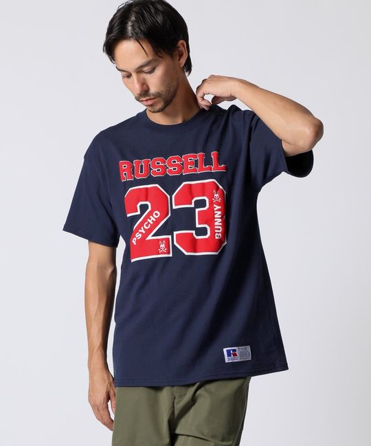 RUSSELL×Psycho Bunnyコラボ フットボール Tシャツ