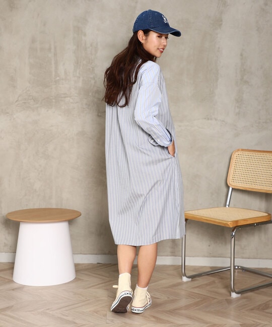 [WOMEN]ストライプパネル シャツワンピース