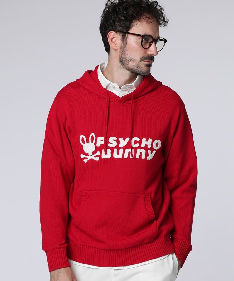 超希少カラー❣️【サイコバニー】シグネチャーロゴ ニットフーディ　レッドM シグネチャーロゴ ニットフーディ｜Psycho Bunny｜サイコバニー