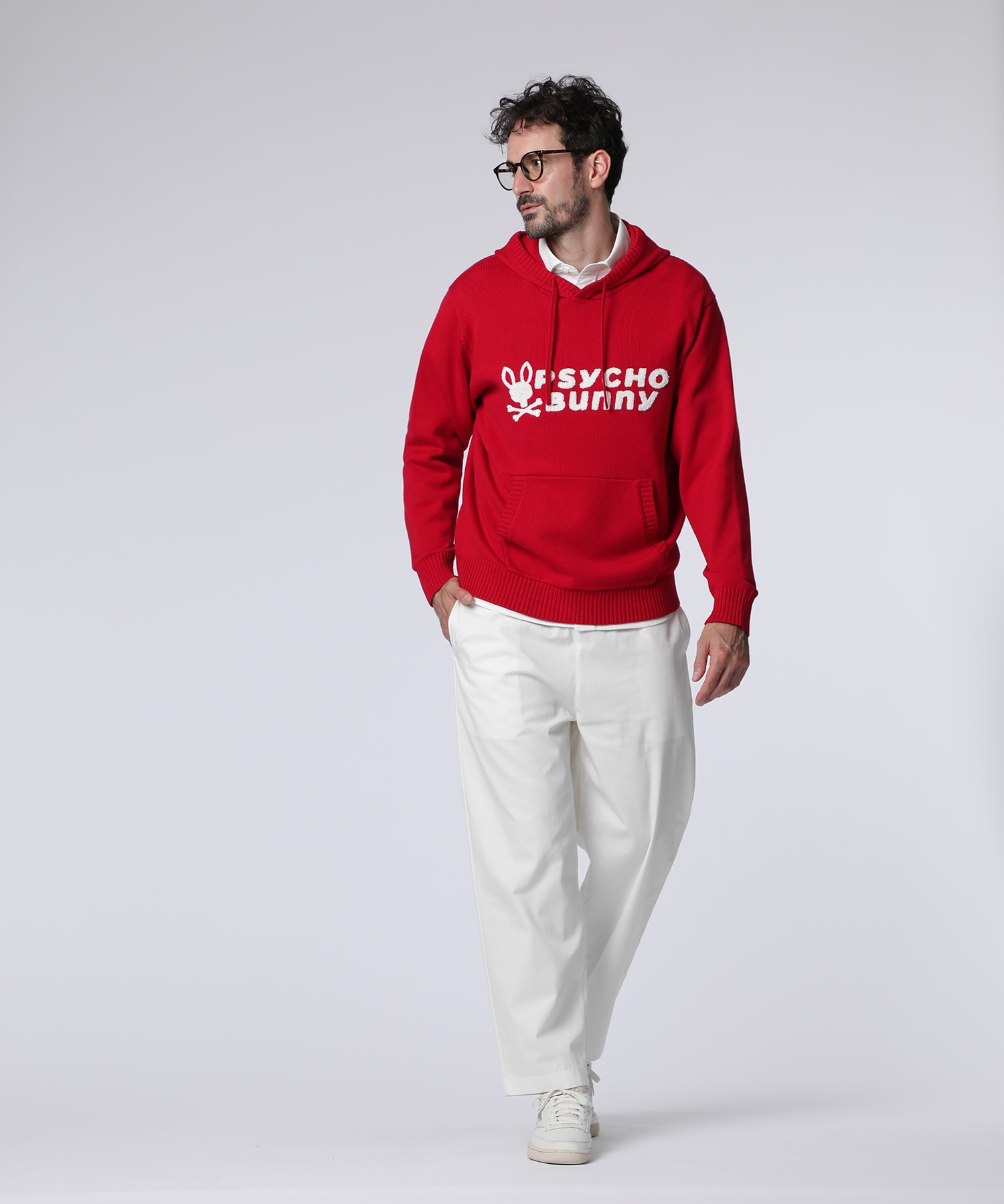 超希少カラー❣️【サイコバニー】シグネチャーロゴ ニットフーディ　レッドM シグネチャーロゴ ニットフーディ｜Psycho Bunny｜サイコバニー